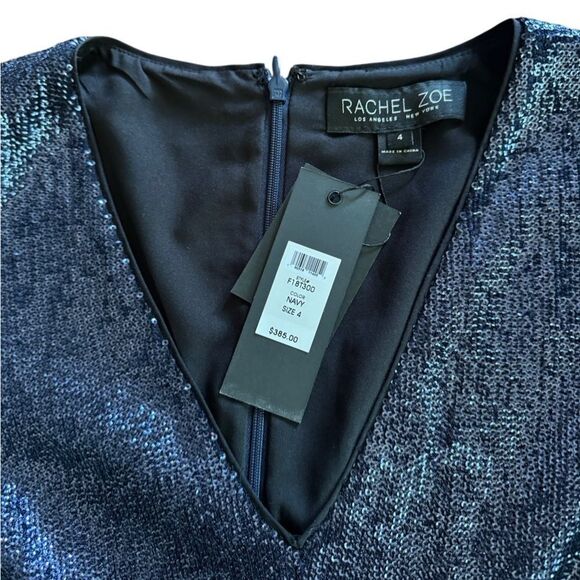 NWT Rachel Zoe Women's V Neck Clover Baby Doll Sequin Blouse in Navy Blue Size 4 - Picture 4 of 9